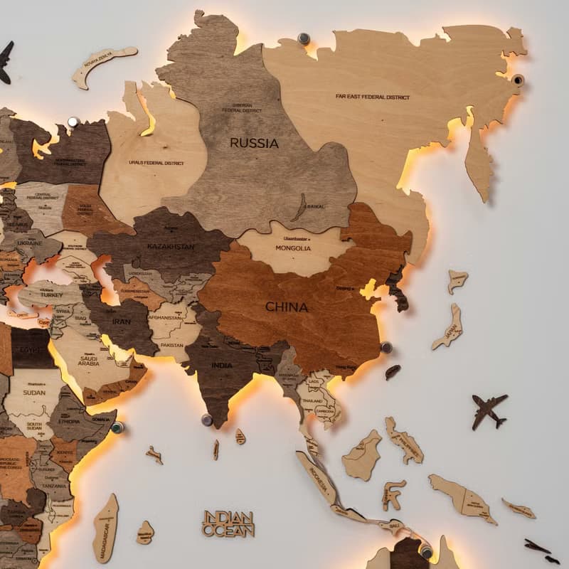 木質世界地圖 LED 世界地圖 帶圖釘 閣樓裝飾 牆壁裝飾