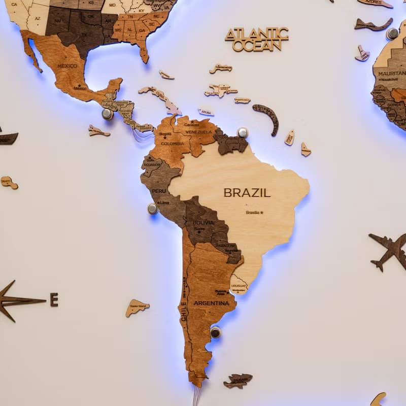 木質世界地圖 LED 世界地圖 帶圖釘 閣樓裝飾 牆壁裝飾