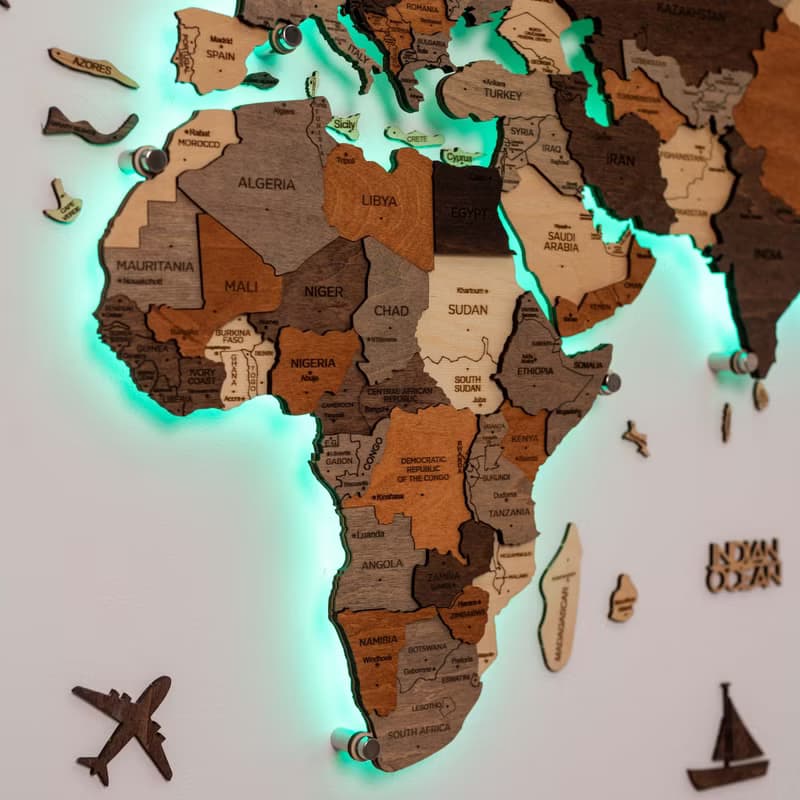 木質世界地圖 LED 世界地圖 帶圖釘 閣樓裝飾 牆壁裝飾