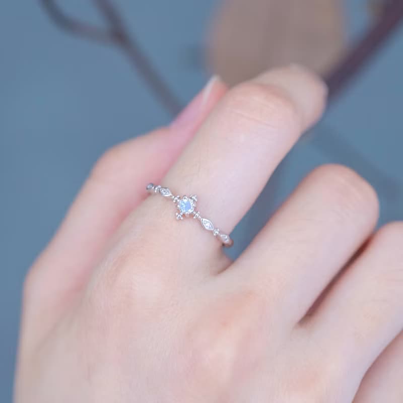 鑽面拉長石925純銀典雅宮廷風格戒指 可調式戒指