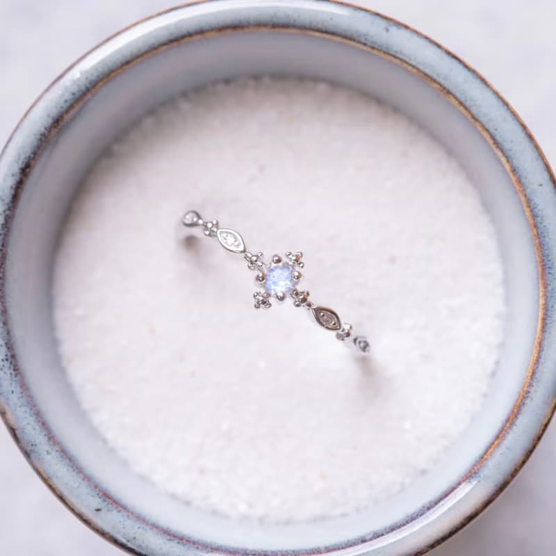 鑽面拉長石925純銀典雅宮廷風格戒指 可調式戒指