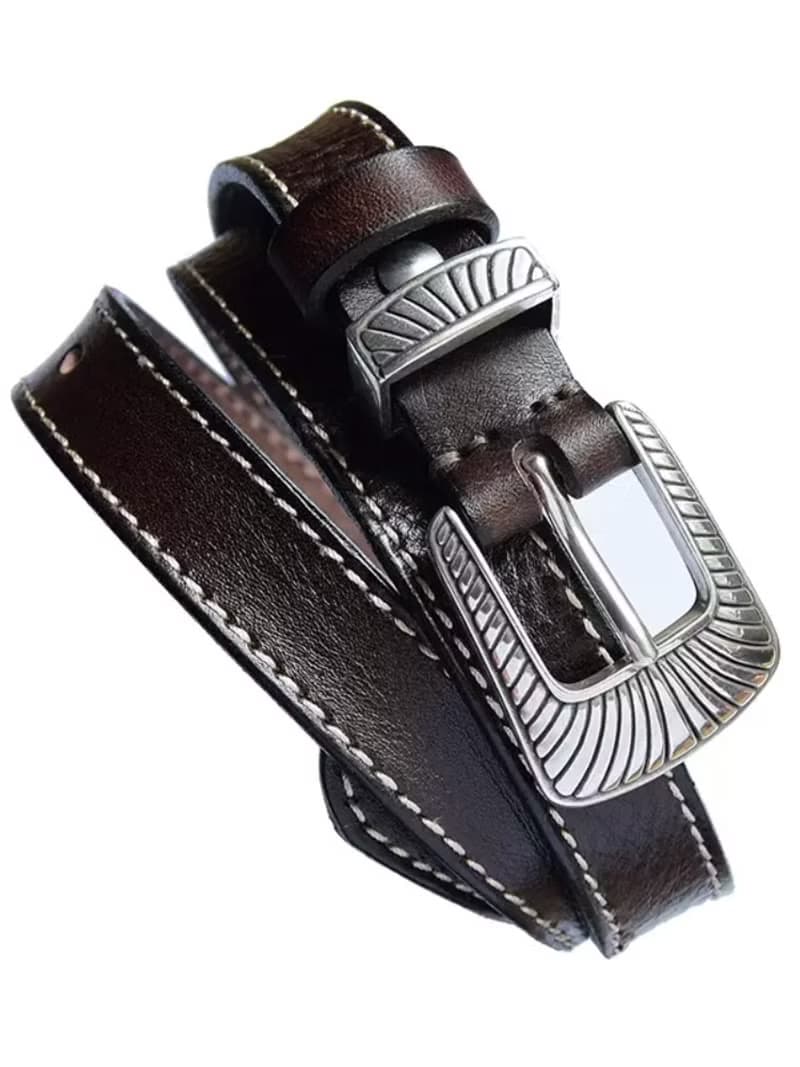 美式復古頭層牛皮 / 手工針扣牛仔皮帶 / 2.5CM植鞣純牛皮腰帶