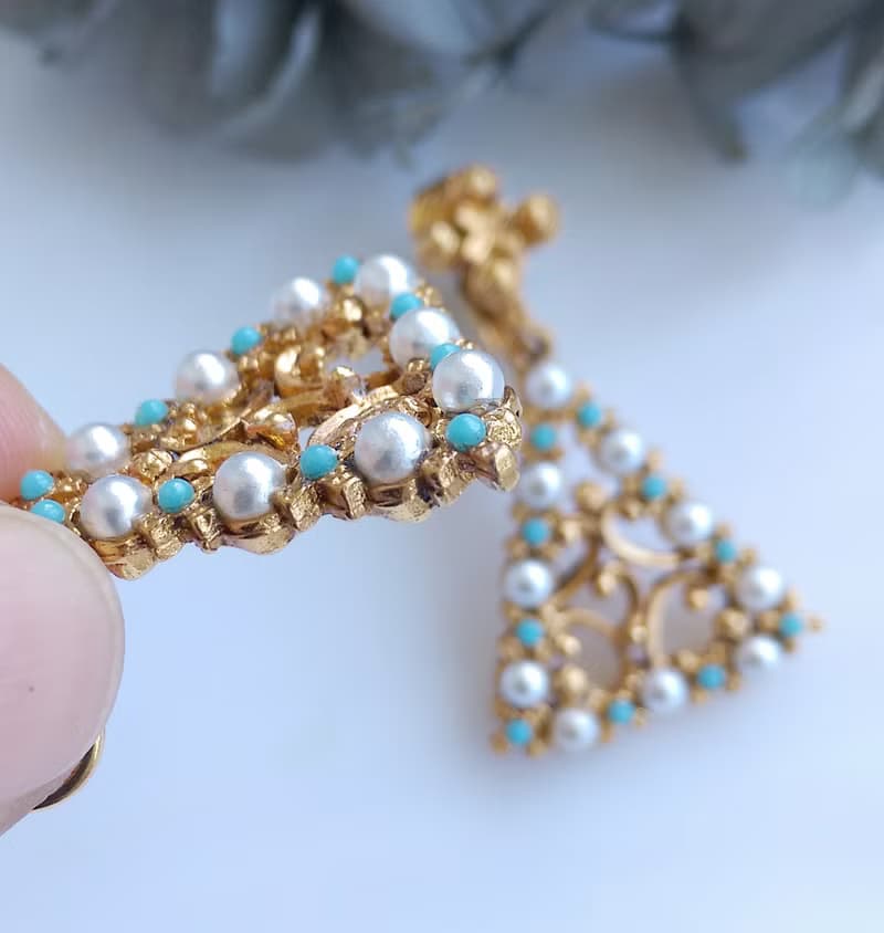 Vintage Jewelry 西洋古董飾品 FLORENZA 細緻三角繞珠 夾式耳環
