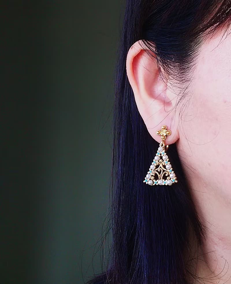 Vintage Jewelry 西洋古董飾品 FLORENZA 細緻三角繞珠 夾式耳環