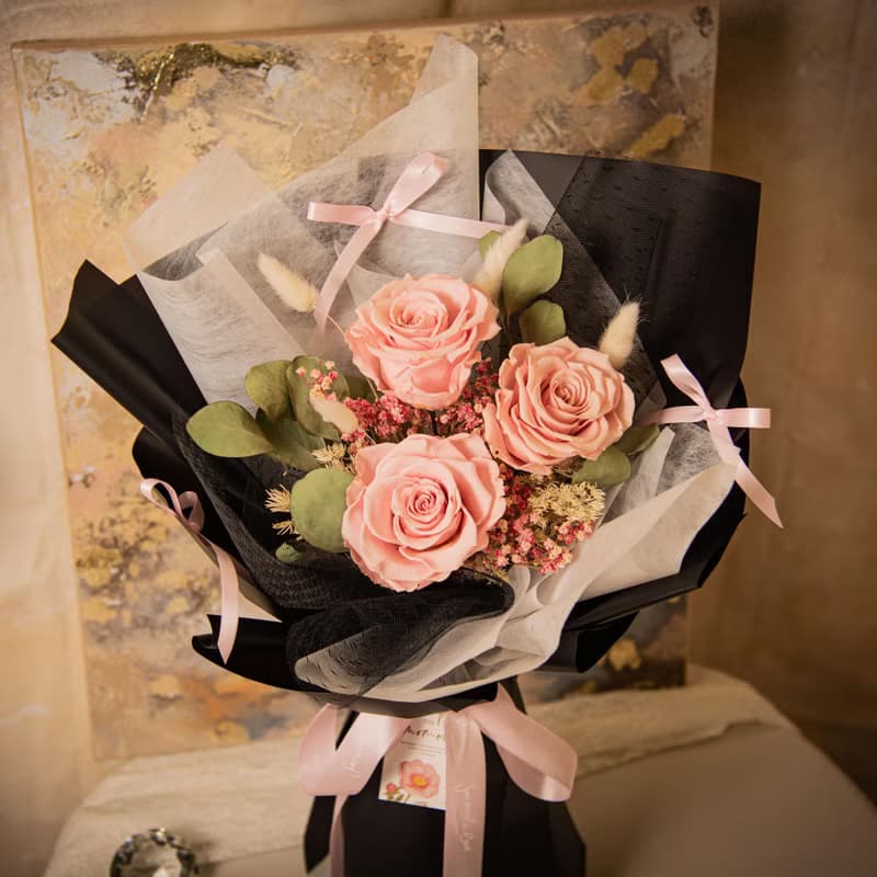 【粉紅色】乾燥花 永生花花束 我愛你玫瑰花束 / 生日求婚告白