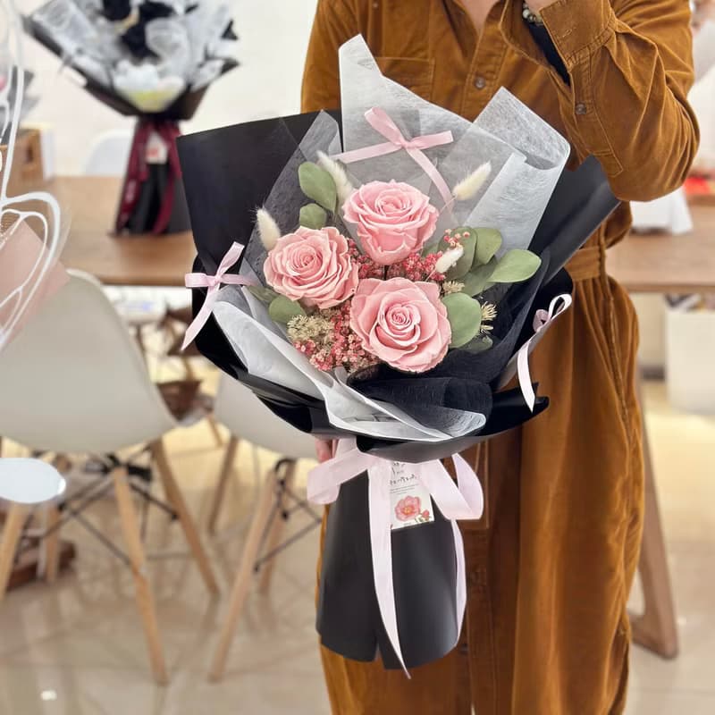 【粉紅色】乾燥花 永生花花束 我愛你玫瑰花束 / 生日求婚告白