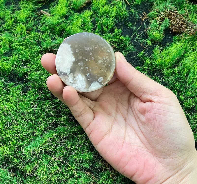 天然油畫風雪花櫻花瑪瑙風景石 可愛 浪漫 能量 旺姻緣 旺人緣