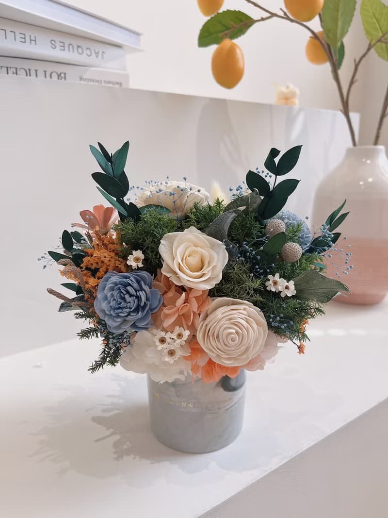 永生花盆 永生玫瑰花 乾燥花 開幕盆花 大理石紋 祝賀花禮