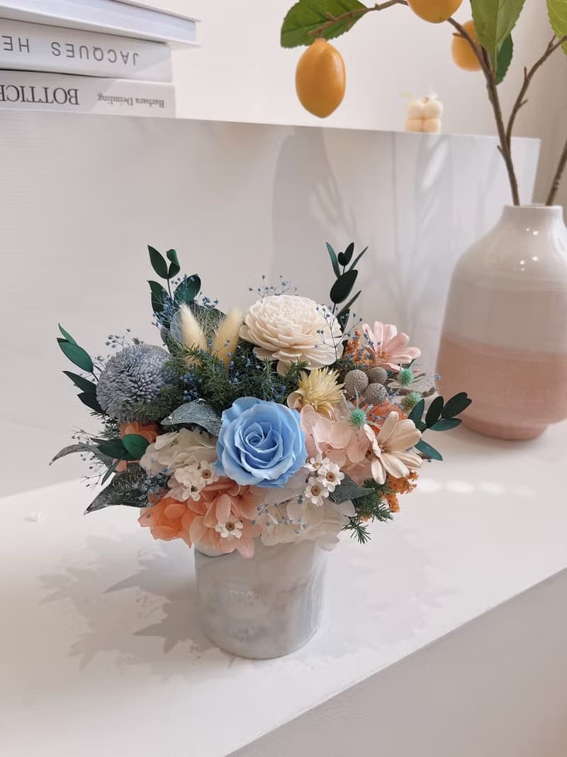 永生花盆 永生玫瑰花 乾燥花 開幕盆花 大理石紋 祝賀花禮