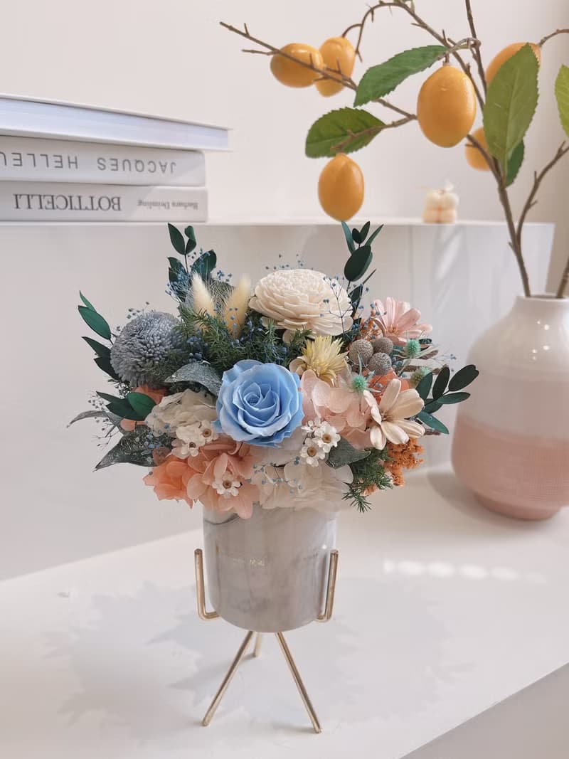 永生花盆 永生玫瑰花 乾燥花 開幕盆花 大理石紋 祝賀花禮