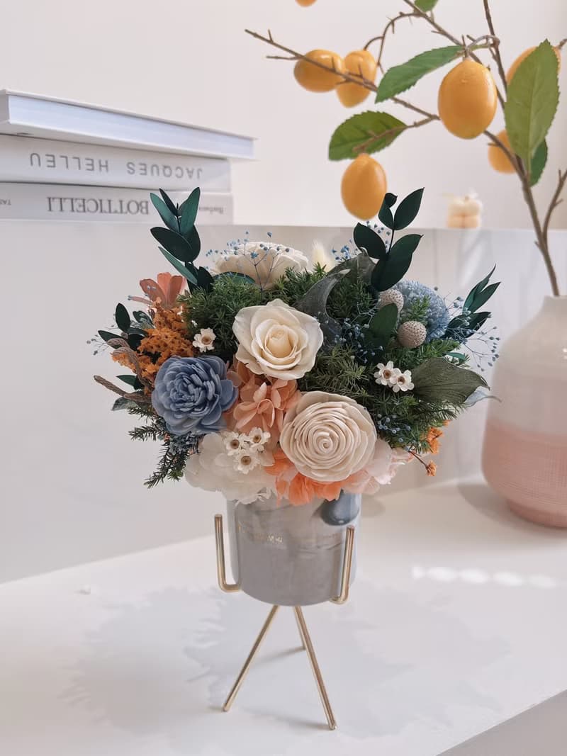 永生花盆 永生玫瑰花 乾燥花 開幕盆花 大理石紋 祝賀花禮