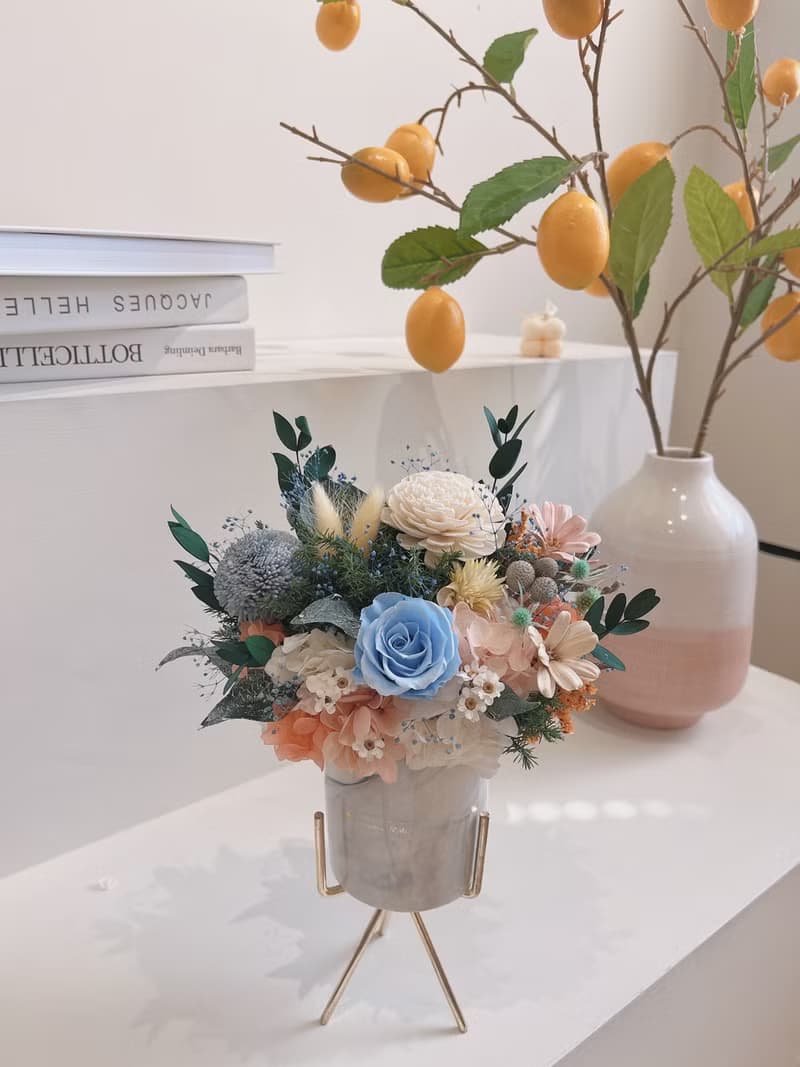 永生花盆 永生玫瑰花 乾燥花 開幕盆花 大理石紋 祝賀花禮