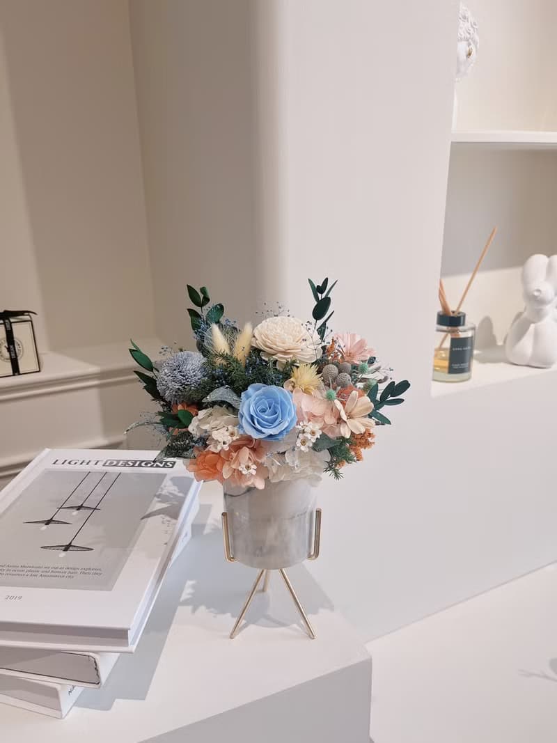 永生花盆 永生玫瑰花 乾燥花 開幕盆花 大理石紋 祝賀花禮