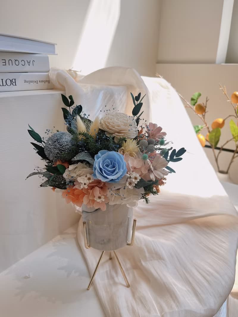 永生花盆 永生玫瑰花 乾燥花 開幕盆花 大理石紋 祝賀花禮