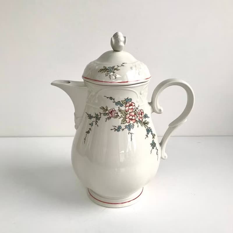 Villeroy 和Boch 玫瑰花茶壺 |瓷茶壺與粉紅色 藍色花朵|復古維