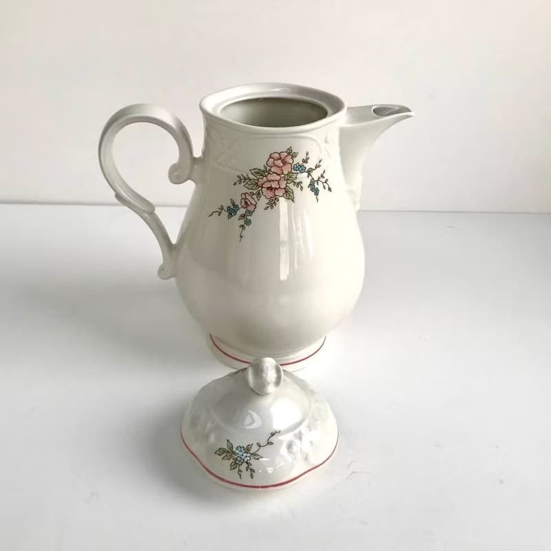 Villeroy 和Boch 玫瑰花茶壺 |瓷茶壺與粉紅色 藍色花朵|復古維