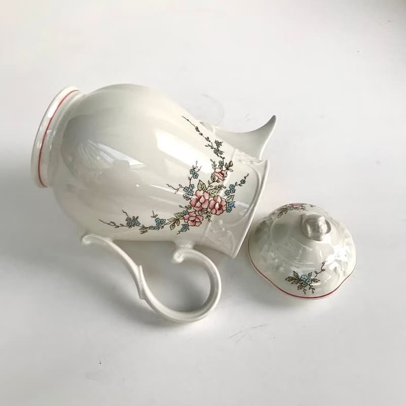 Villeroy 和Boch 玫瑰花茶壺 |瓷茶壺與粉紅色 藍色花朵|復古維