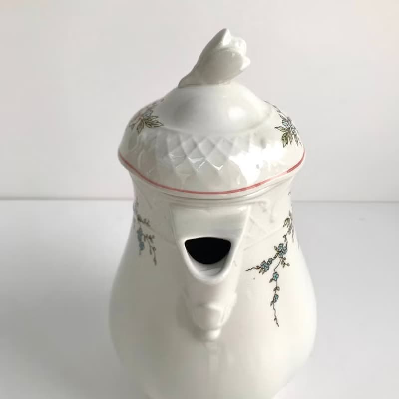 Villeroy 和Boch 玫瑰花茶壺 |瓷茶壺與粉紅色 藍色花朵|復古維