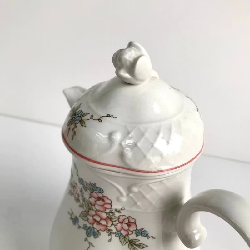 Villeroy 和Boch 玫瑰花茶壺 |瓷茶壺與粉紅色 藍色花朵|復古維