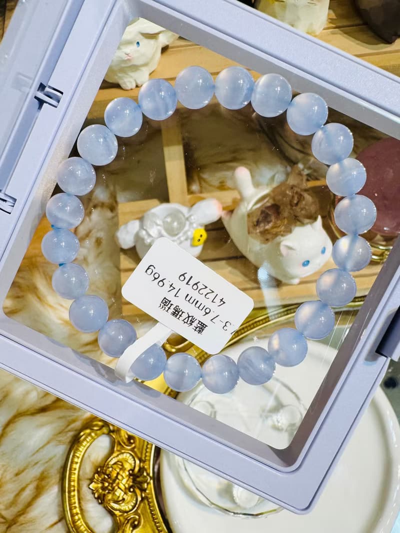 天然仙女色藍紋瑪瑙蕾絲雲朵7.3-7.6mm14.96g安撫焦慮情緒溝通順