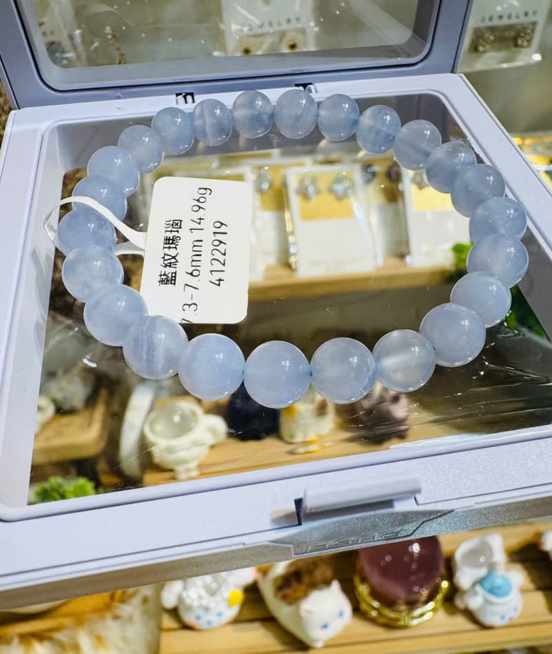 天然仙女色藍紋瑪瑙蕾絲雲朵7.3-7.6mm14.96g安撫焦慮情緒溝通順