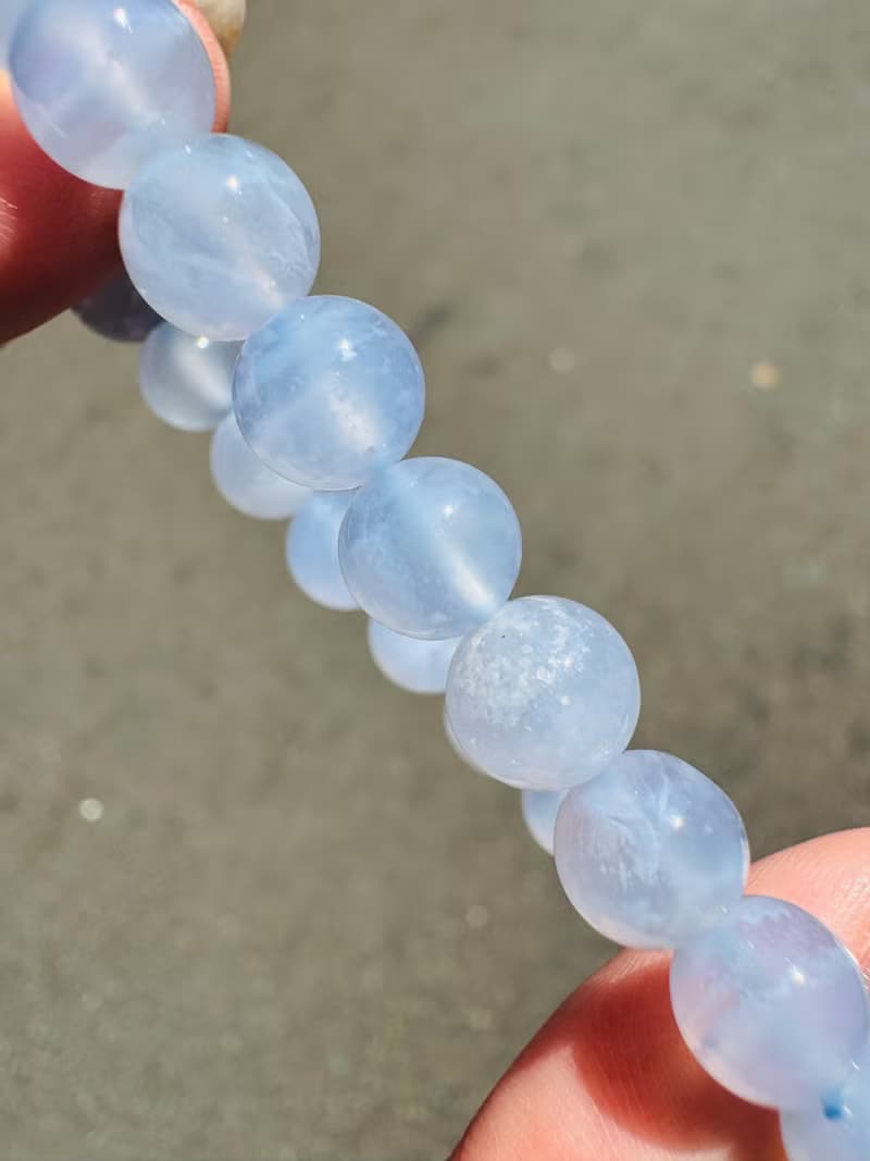 天然仙女色藍紋瑪瑙蕾絲雲朵7.3-7.6mm14.96g安撫焦慮情緒溝通順