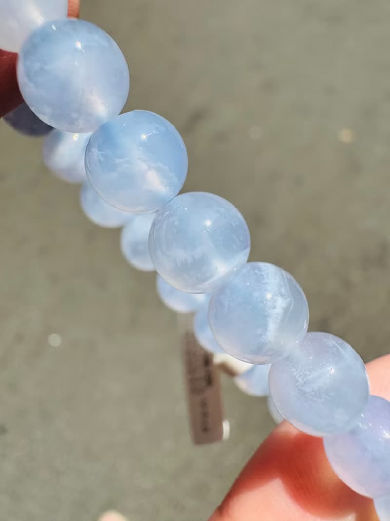 天然仙女色藍紋瑪瑙蕾絲雲朵7.3-7.6mm14.96g安撫焦慮情緒溝通順