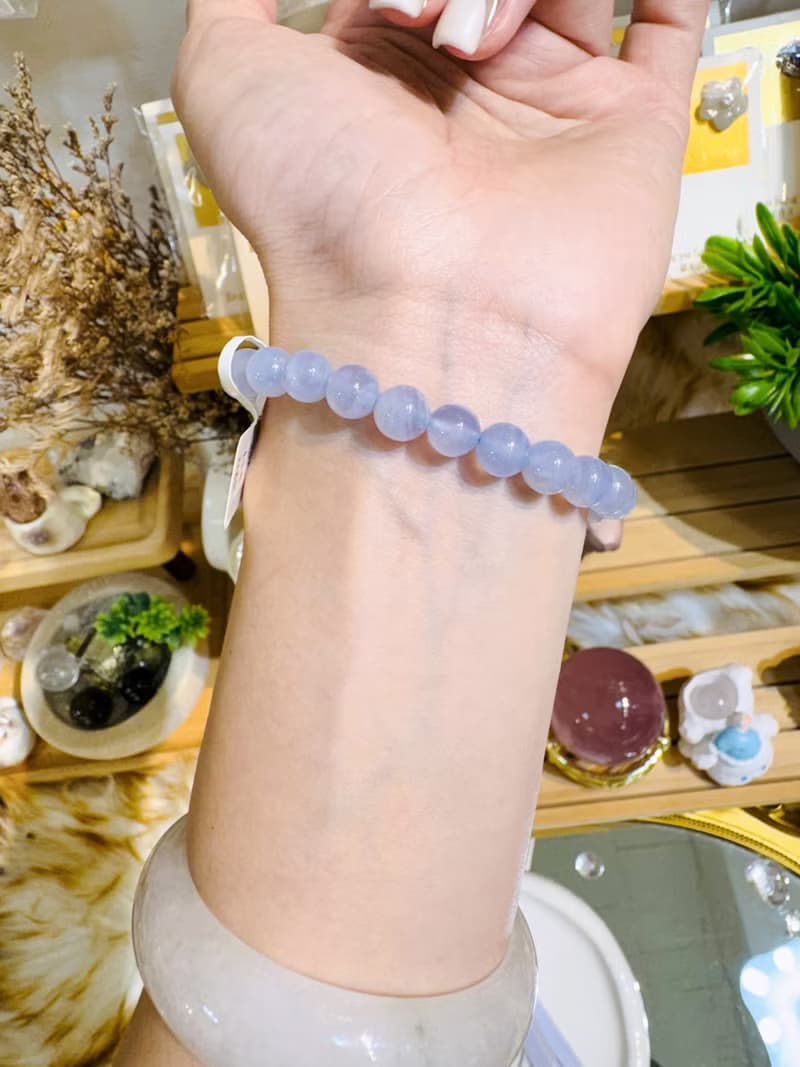 天然仙女色藍紋瑪瑙蕾絲雲朵7.3-7.6mm14.96g安撫焦慮情緒溝通順