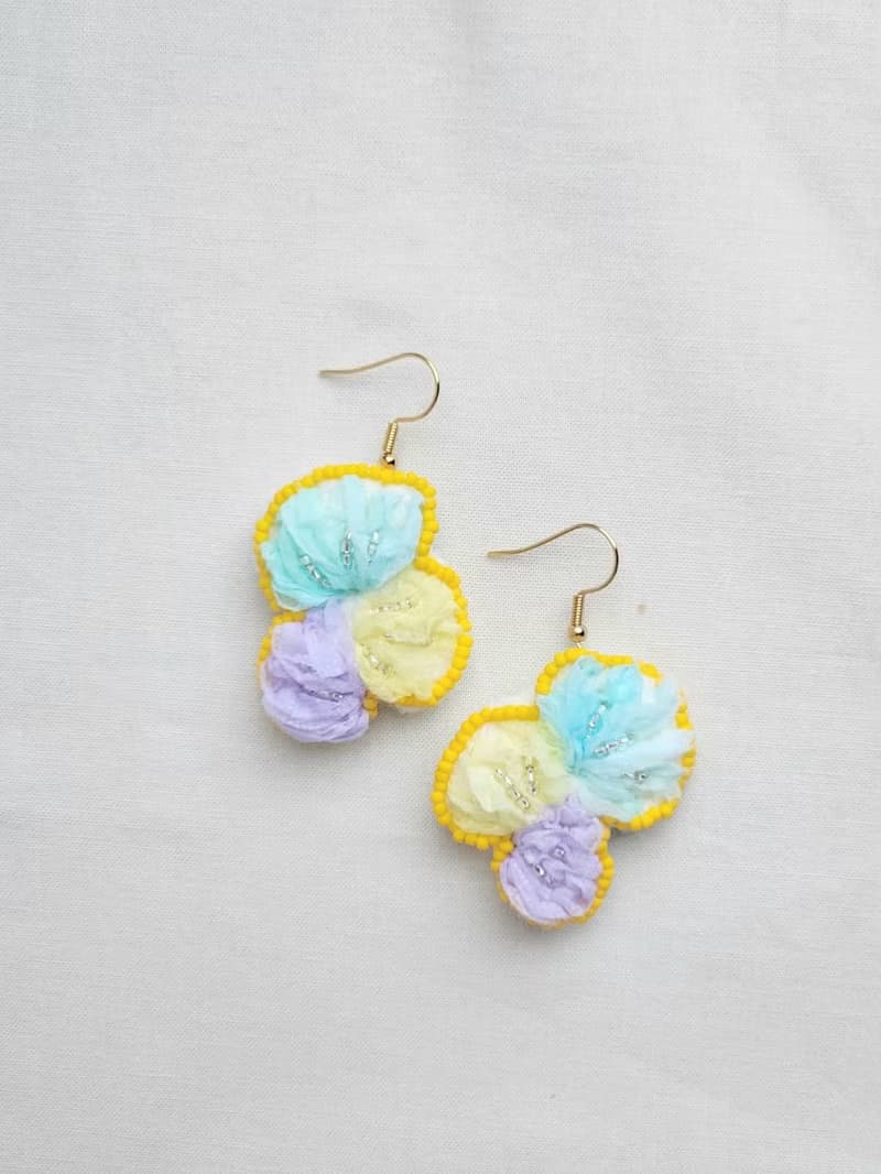 紗線耳環　cotton coral