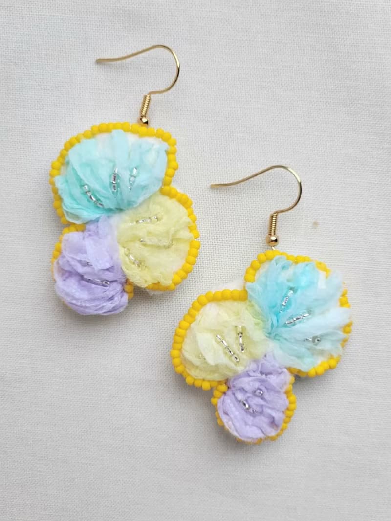 紗線耳環　cotton coral
