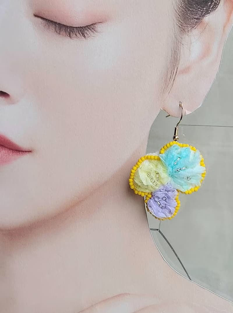 紗線耳環　cotton coral