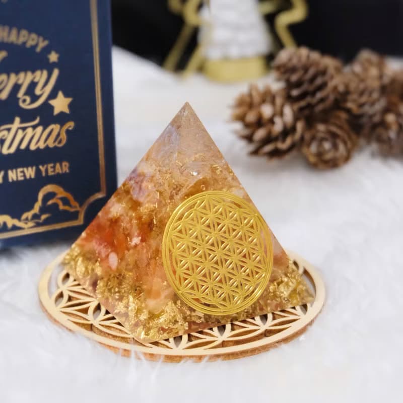 【白水晶+黃水晶+紅兔毛】奧根能量塔Orgonite (6cm/5cm/4cm)
