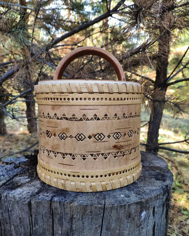 Birch bark box, birch bark canister, tea box