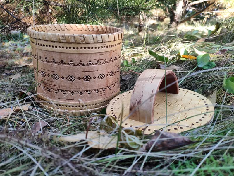 Birch bark box, birch bark canister, tea box