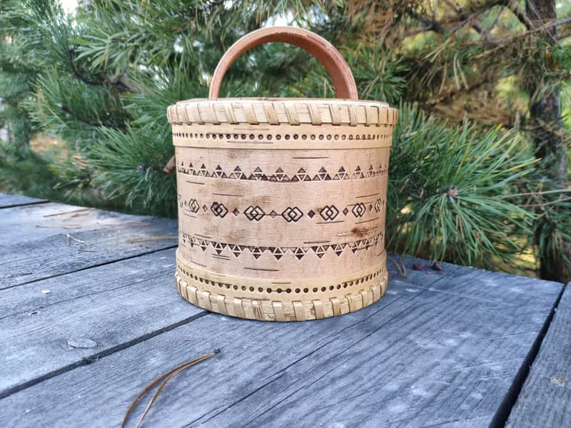 Birch bark box, birch bark canister, tea box