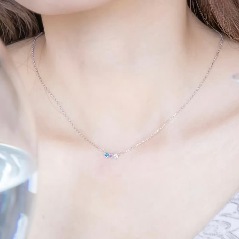 紫水晶 倫敦藍 藍托帕石925純銀排鑽風格鎖骨鍊項鍊