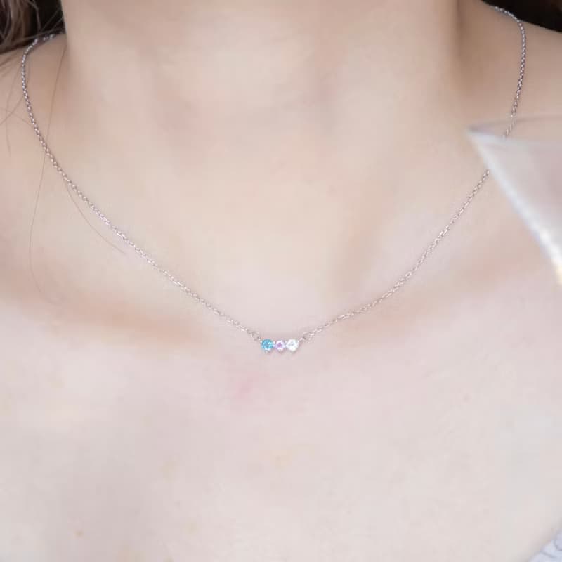 紫水晶 倫敦藍 藍托帕石925純銀排鑽風格鎖骨鍊項鍊