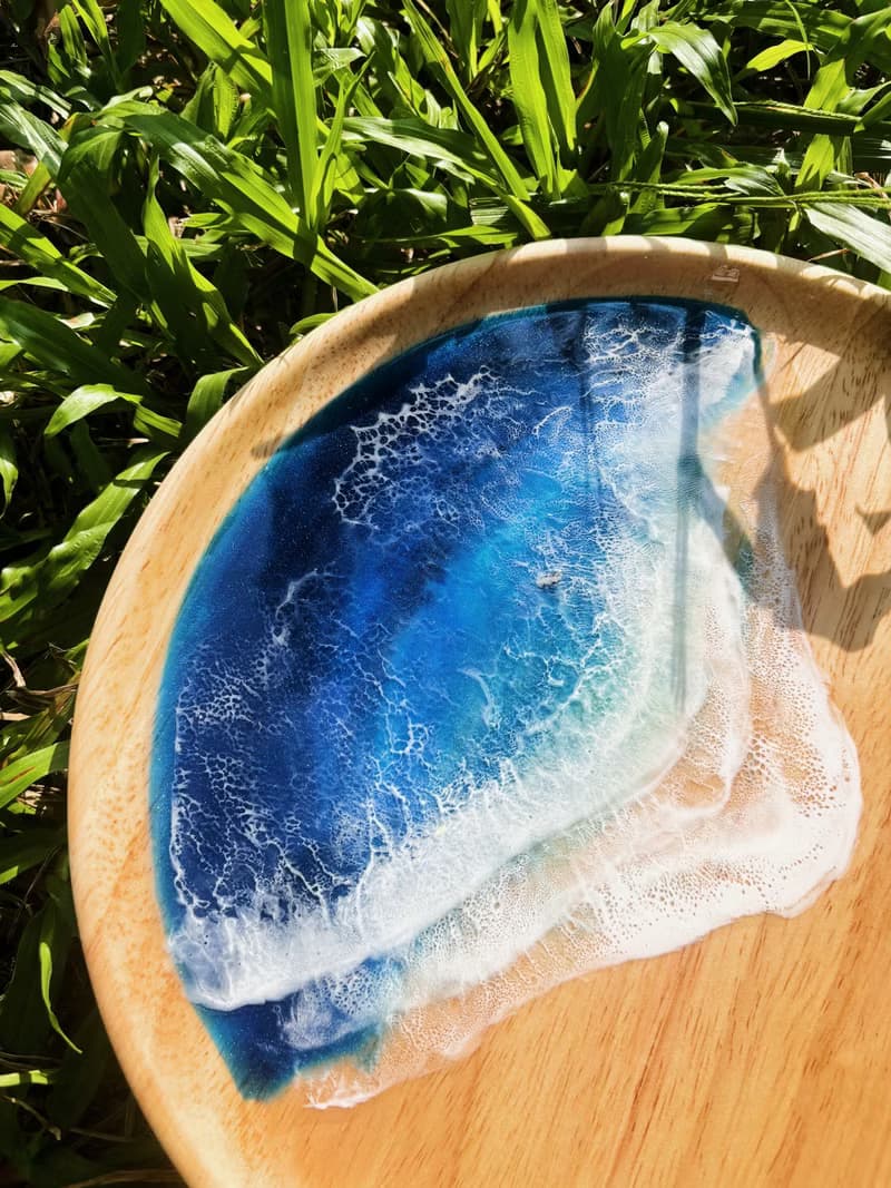 【現貨】深海藍波浪紋海浪圓木盤