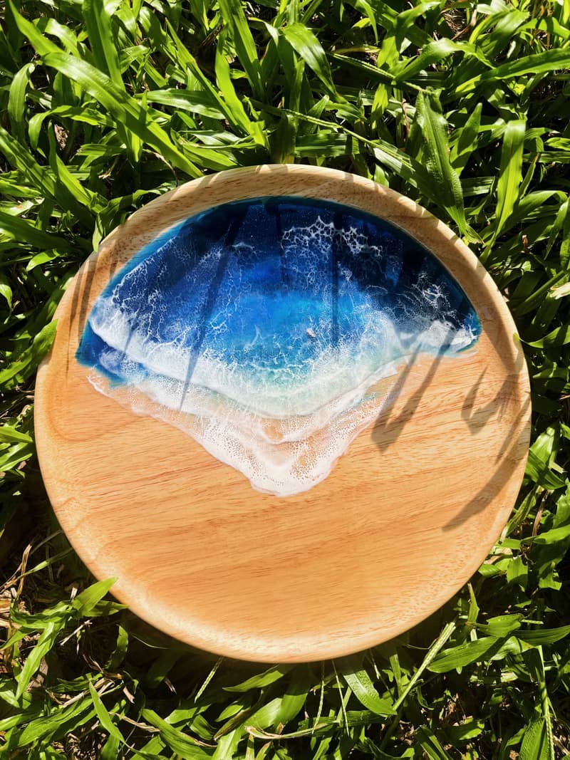 【現貨】深海藍波浪紋海浪圓木盤