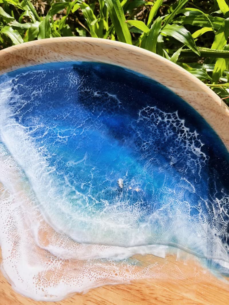 【現貨】深海藍波浪紋海浪圓木盤