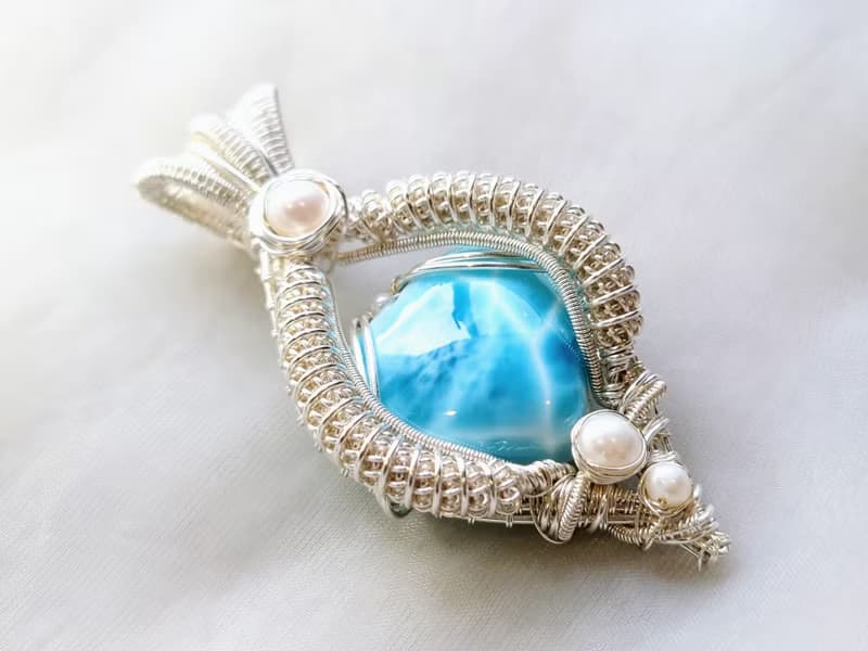 【海洋跫音】/ 收藏級拉利瑪/淡水珍珠/吊墜/黃銅鍍925銀珠寶線