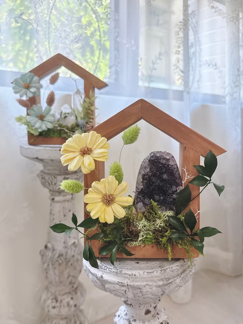 家的想像 紫水晶鎮宅小屋。不用澆水的植物 桌面小風景
