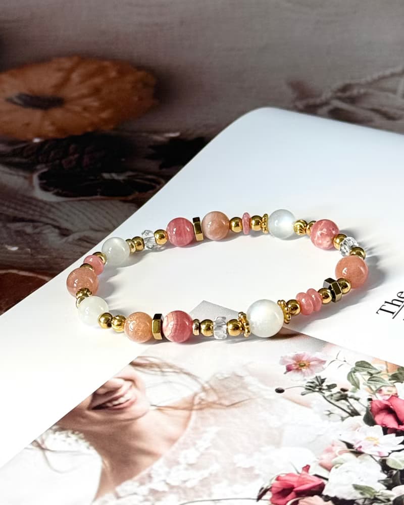 澄慕薔薇月光氣質手鍊 -18K金醫療鋼配飾/紅紋石/月光石/澄月光