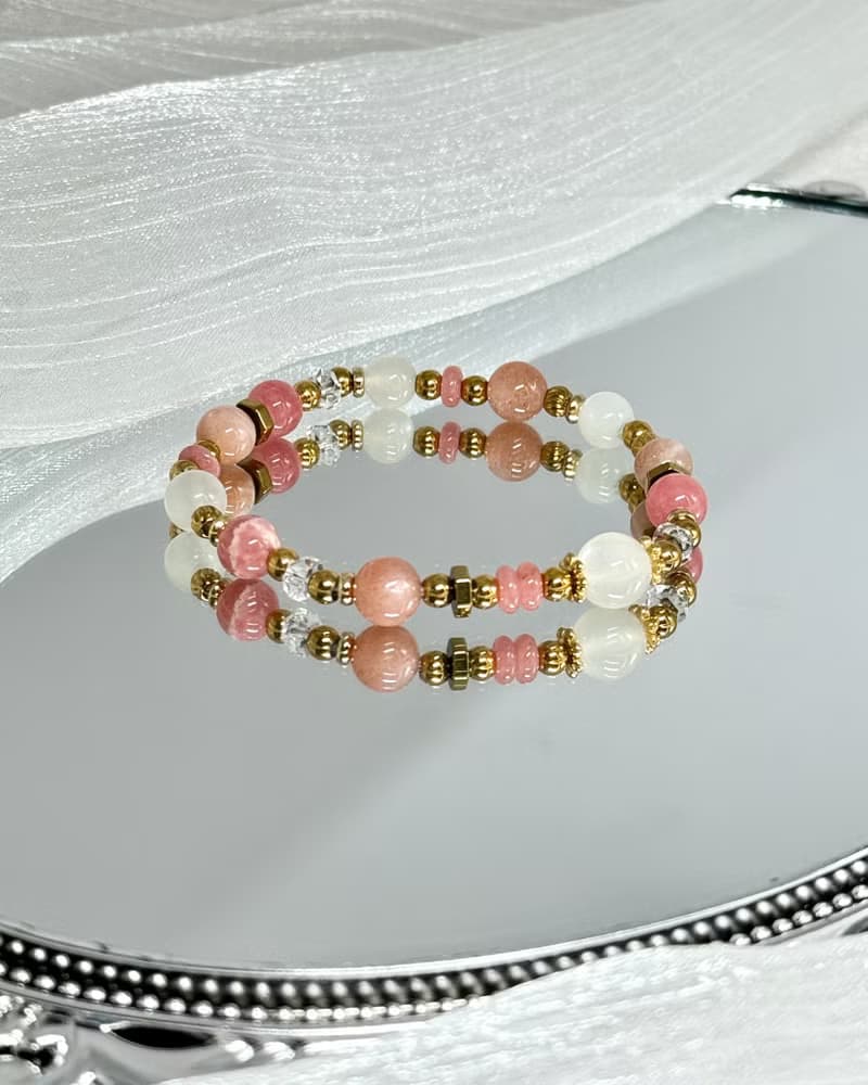 澄慕薔薇月光氣質手鍊 -18K金醫療鋼配飾/紅紋石/月光石/澄月光