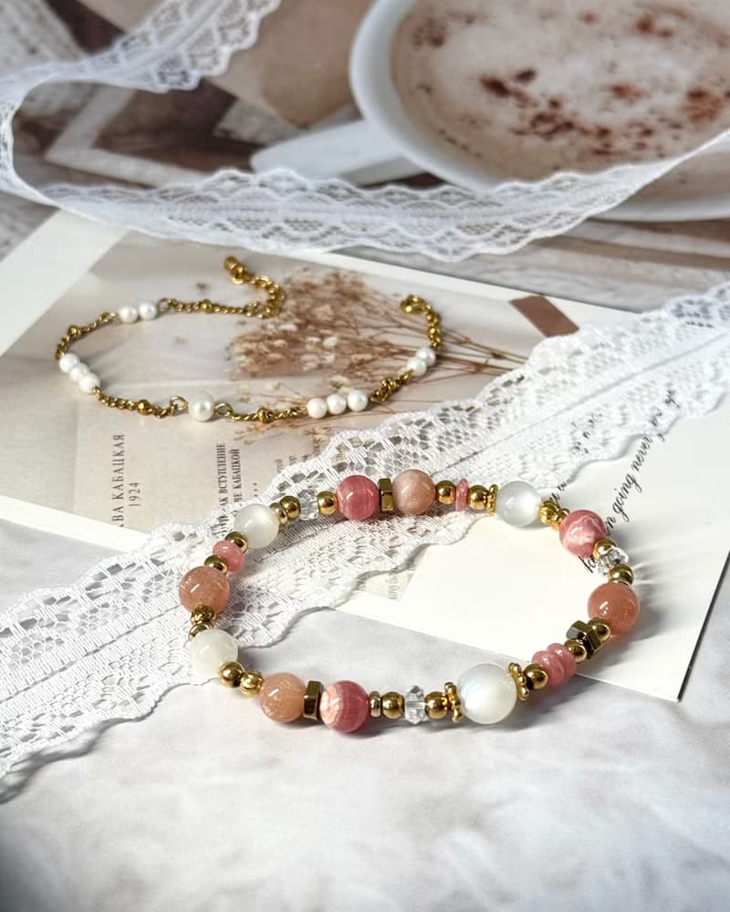 澄慕薔薇月光氣質手鍊 -18K金醫療鋼配飾/紅紋石/月光石/澄月光