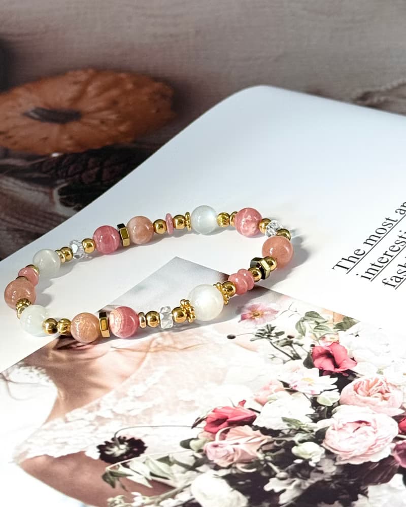 澄慕薔薇月光氣質手鍊 -18K金醫療鋼配飾/紅紋石/月光石/澄月光