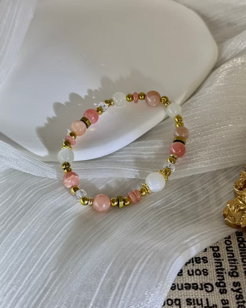 澄慕薔薇月光氣質手鍊 -18K金醫療鋼配飾/紅紋石/月光石/澄月光