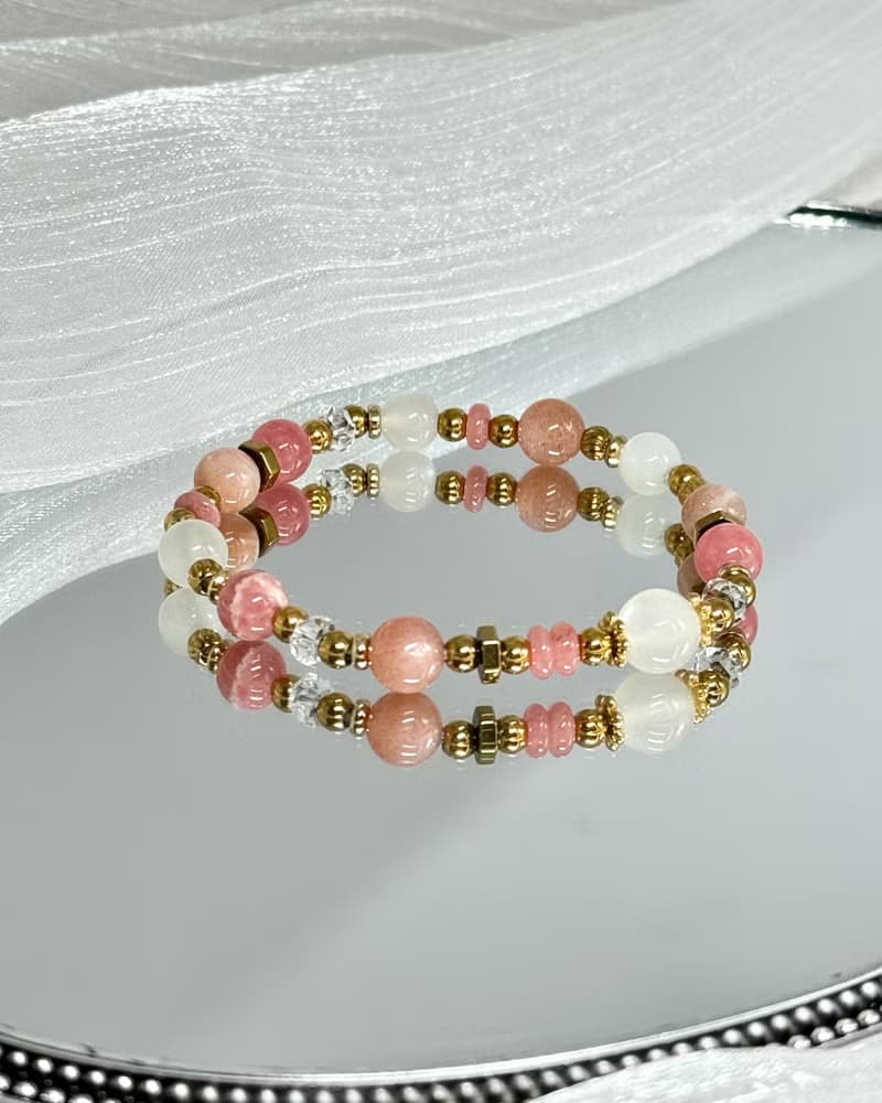 澄慕薔薇月光氣質手鍊 -18K金醫療鋼配飾/紅紋石/月光石/澄月光