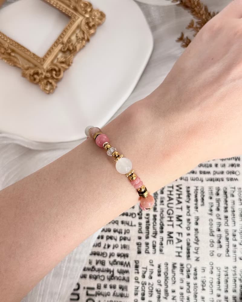 澄慕薔薇月光氣質手鍊 -18K金醫療鋼配飾/紅紋石/月光石/澄月光