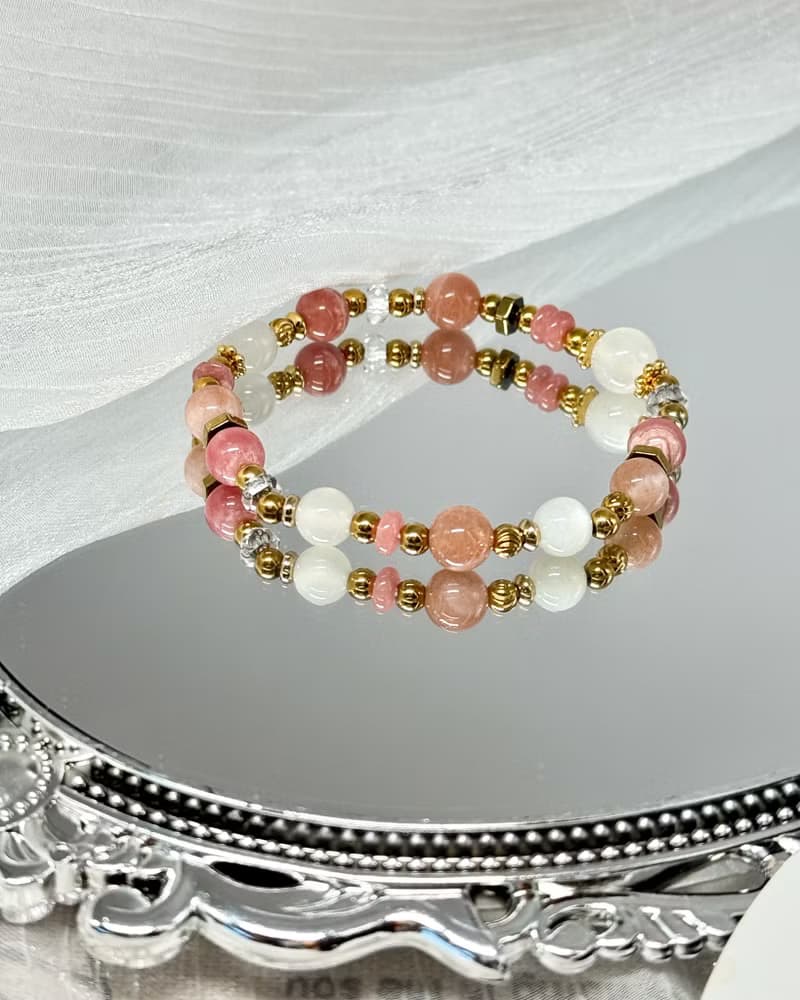 澄慕薔薇月光氣質手鍊 -18K金醫療鋼配飾/紅紋石/月光石/澄月光